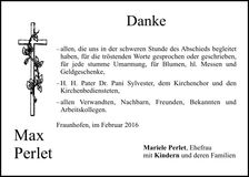 Traueranzeige Max Perlet