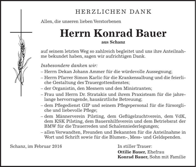 Traueranzeige Konrad Bauer
