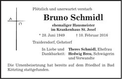 Traueranzeige Bruno Schmidl