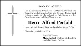 Traueranzeige Alfred Perfahl