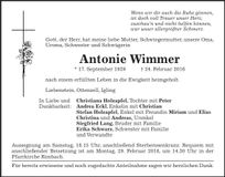 Traueranzeige Antonie Wimmer