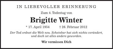 Traueranzeige Brigitte Winter