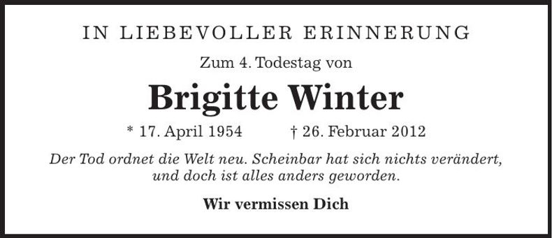 Traueranzeige Brigitte Winter