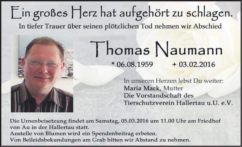 Traueranzeige Thomas Naumann