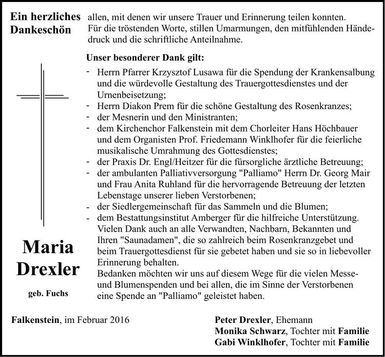 Traueranzeige Maria Drexler