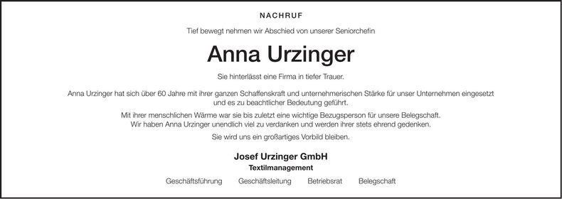 Traueranzeige Anna Urzinger