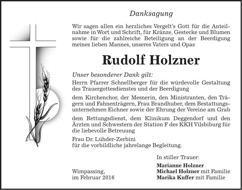 Traueranzeige Rudolf Holzner