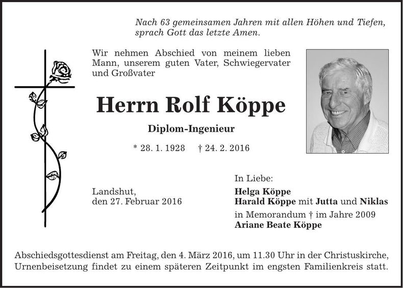 Traueranzeige Rolf Köppe