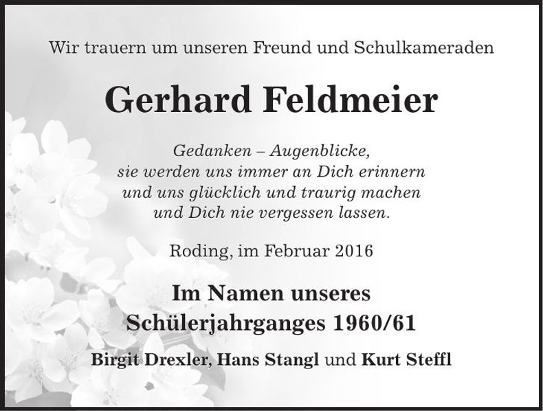 Traueranzeige Gerhard Feldmeier