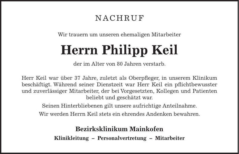 Traueranzeige Philipp Keil