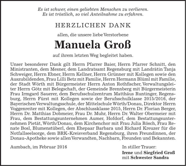 Traueranzeige Manuela Groß