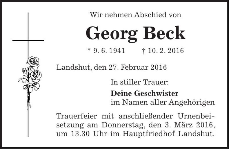 Traueranzeige Georg Beck