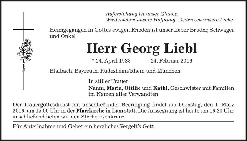 Traueranzeige Georg Liebl