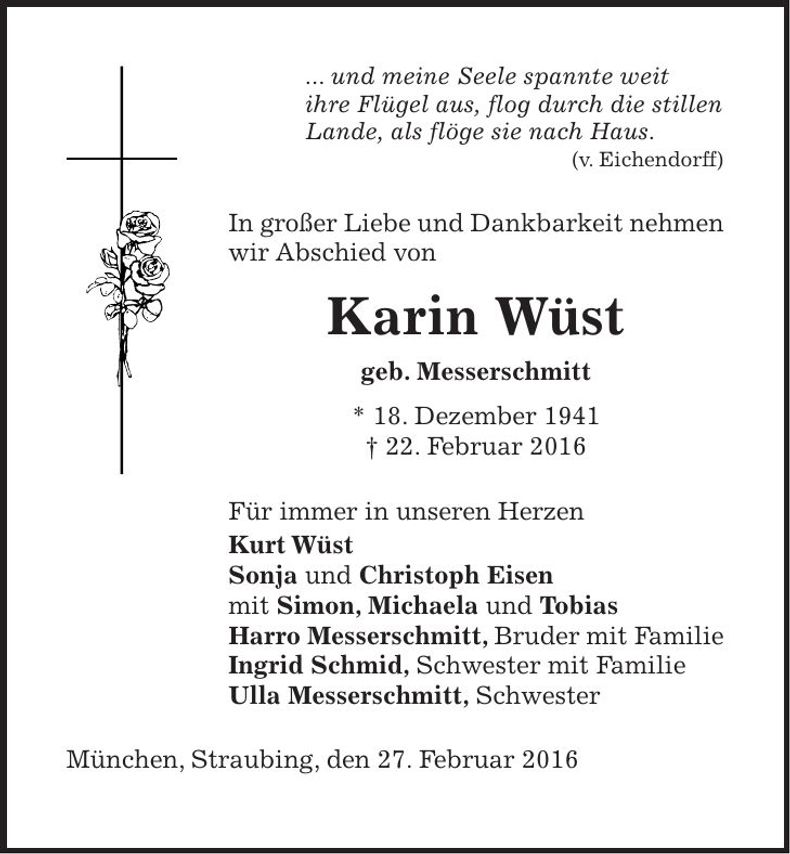 Traueranzeige Karin Wüst