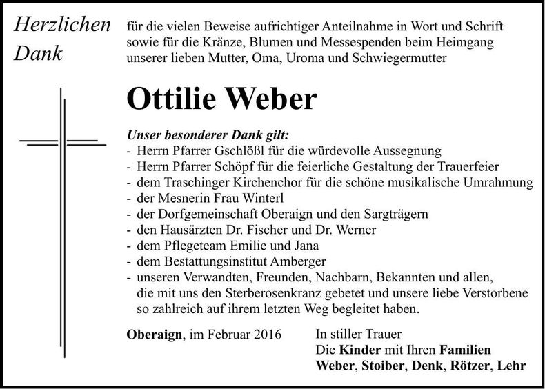 Traueranzeige Ottilie Weber