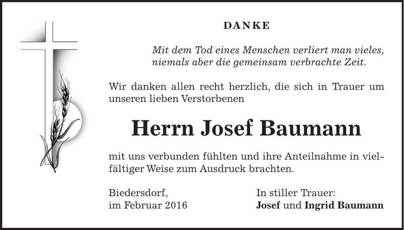 Traueranzeige Josef Baumann