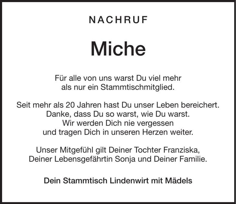 Traueranzeige Miche Heiss