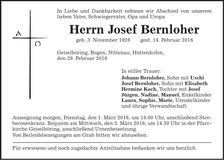 Traueranzeige Josef Bernloher