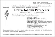 Traueranzeige Johann Pernecker