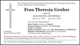 Traueranzeige Theresia Gruber