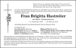 Traueranzeige Brigitta Hastreiter
