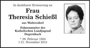 Traueranzeige Theresia Schießl