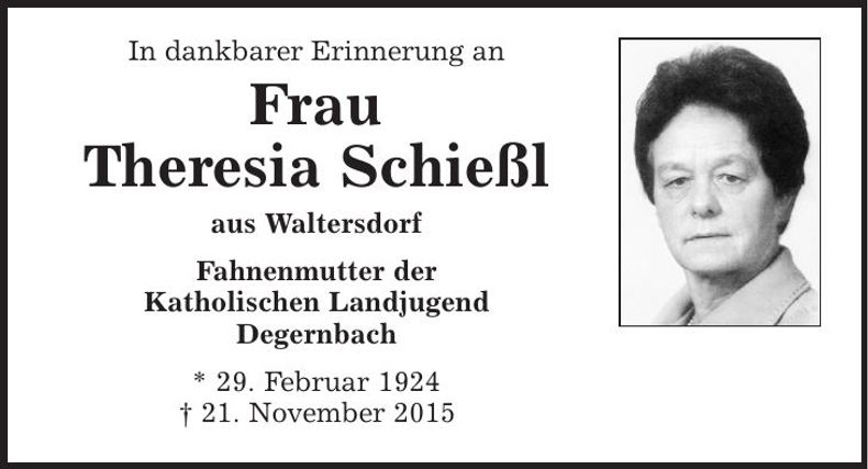 Traueranzeige Theresia Schießl