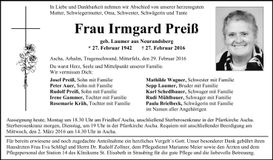 Traueranzeige Irmgard Preiß