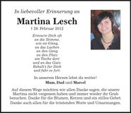 Traueranzeige Martina Lesch