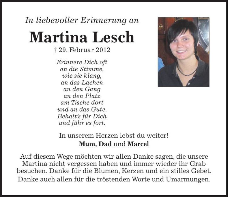 Traueranzeige Martina Lesch