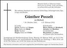 Traueranzeige Günther Posselt