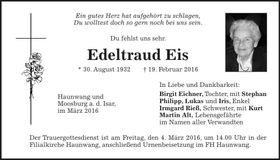 Traueranzeige Edeltraud Eis
