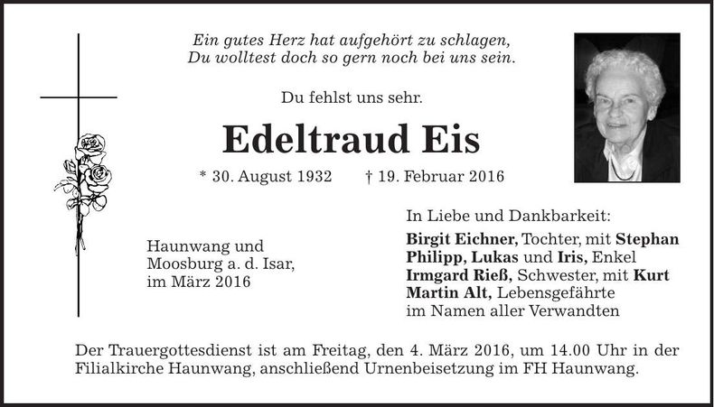 Traueranzeige Edeltraud Eis