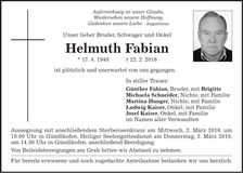 Traueranzeige Helmuth Fabian
