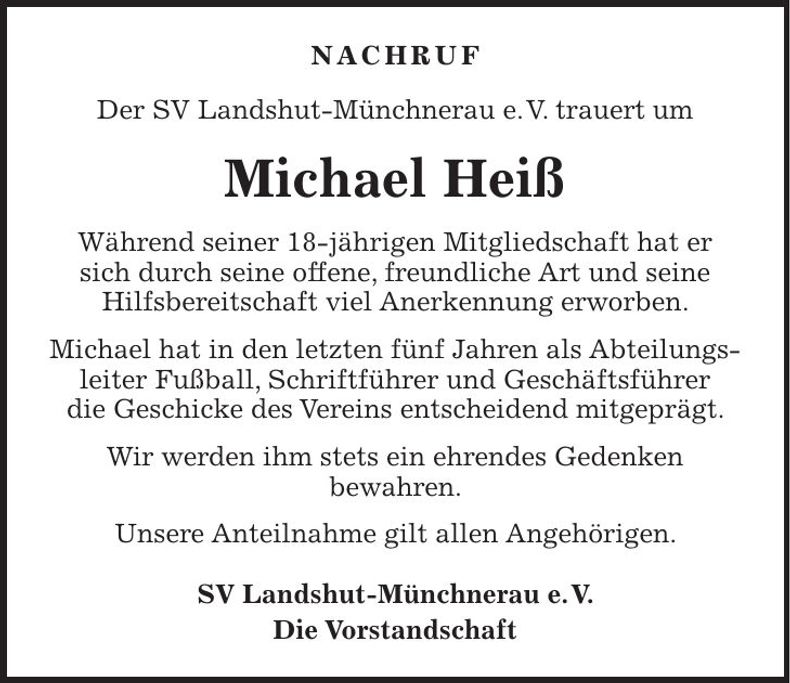 Traueranzeige Michael Heiß