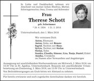 Traueranzeige Therese Schott