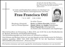 Traueranzeige Francisca Ottl