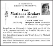 Traueranzeige Marianne Kratzer