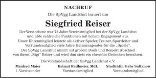 Traueranzeige Siegfried Reiser