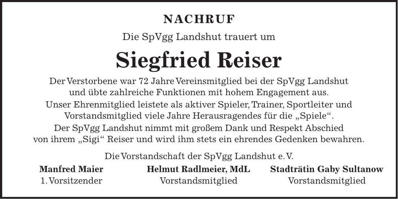Traueranzeige Siegfried Reiser