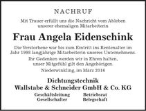 Traueranzeige Angela Eidenschink