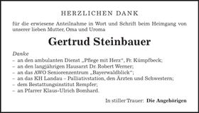 Traueranzeige Gertrud Steinbauer