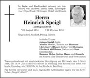 Traueranzeige Heinrich Speigl