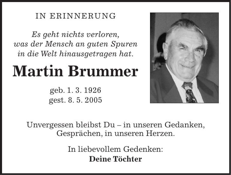 Traueranzeige Martin Brummer