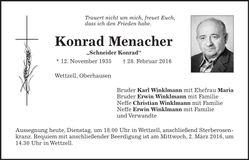 Traueranzeige Konrad Menacher