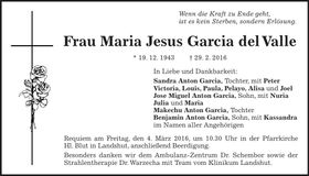 Traueranzeige Maria Jesus Garcia del Valle