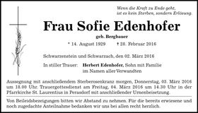 Traueranzeige Sofie Edenhofer