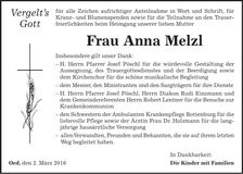 Traueranzeige Anna Melzl