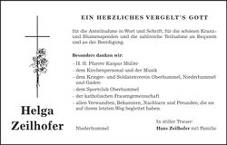 Traueranzeige Helga Zeilhofer