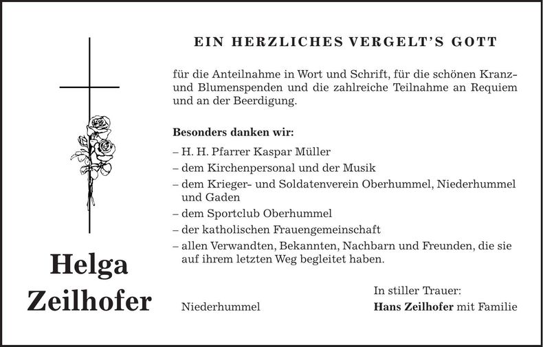 Traueranzeige Helga Zeilhofer